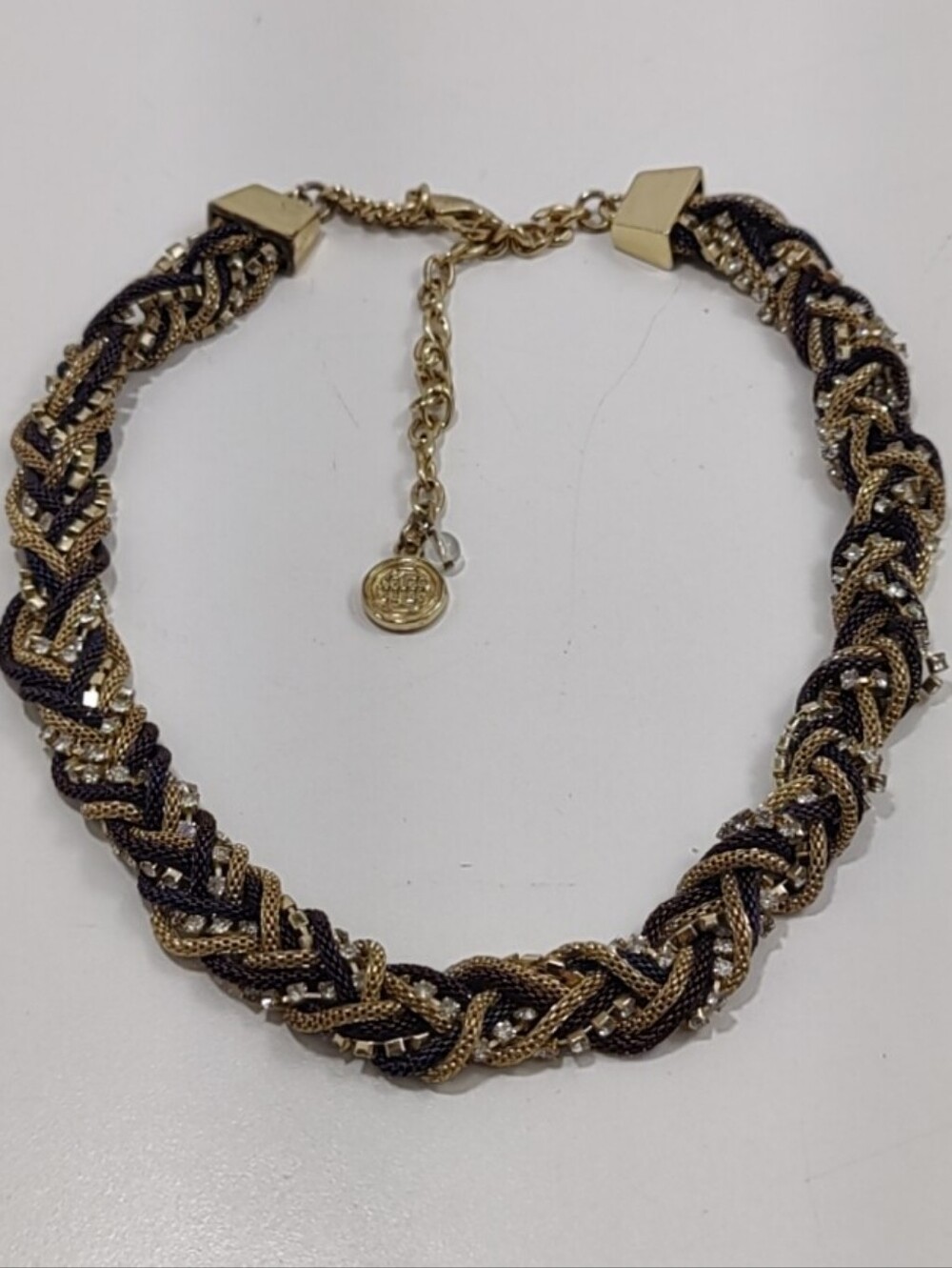 Bourbon and Boweties Rhinestone Braided Multi Strand Gold Tone Necklace